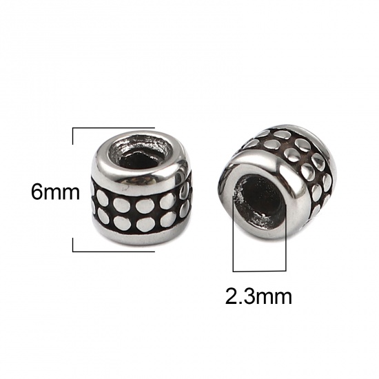 Image de Perles en Acier Inoxydable Colonne Argent Vieilli 6mm x 5mm, Trou: env. 2.3mm, 1 Pièce
