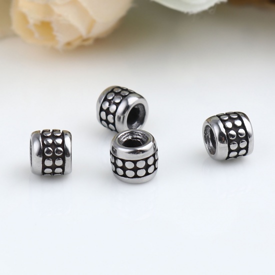 Image de Perles en Acier Inoxydable Colonne Argent Vieilli 6mm x 5mm, Trou: env. 2.3mm, 1 Pièce