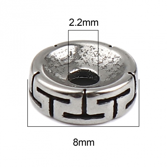 Picture of Stainless Steel Beads Round Antique Silver Color 8mm Dia., Hole: Approx 2.2mm, 1 Piece