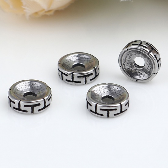 Picture of Stainless Steel Beads Round Antique Silver Color 8mm Dia., Hole: Approx 2.2mm, 1 Piece