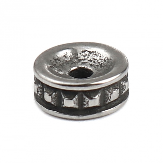 Picture of Stainless Steel Beads Round Antique Silver Color Square 8mm Dia., Hole: Approx 1.7mm, 1 Piece