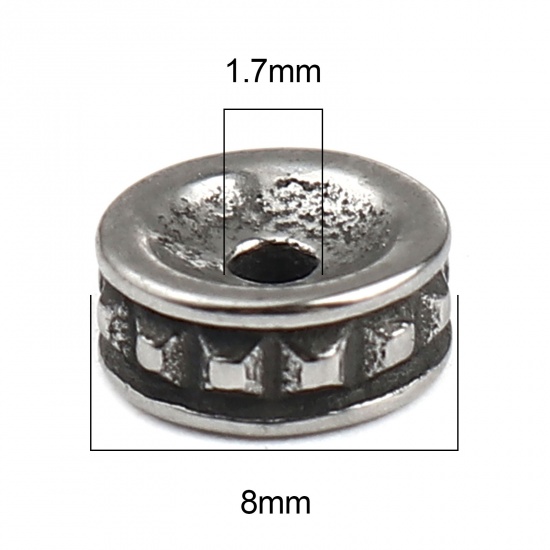 Picture of Stainless Steel Beads Round Antique Silver Color Square 8mm Dia., Hole: Approx 1.7mm, 1 Piece
