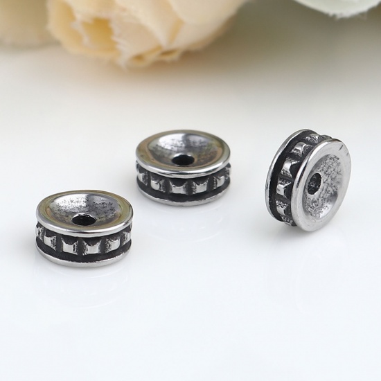 Picture of Stainless Steel Beads Round Antique Silver Color Square 8mm Dia., Hole: Approx 1.7mm, 1 Piece