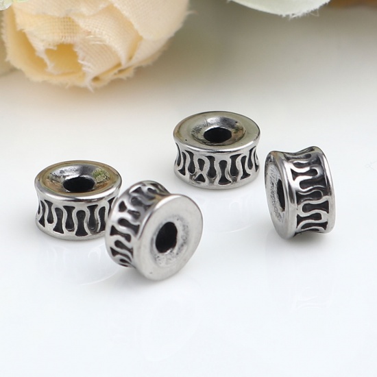 Picture of Stainless Steel Beads Round Antique Silver Color 8mm Dia., Hole: Approx 2.3mm, 1 Piece