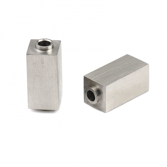 Image de Perles en Acier Inoxydable Rectangle Argent Mat Pouvoir Graver sur Espace Blanc 14mm x 6mm, Trou: env. 2.1mm, 1 Pièce