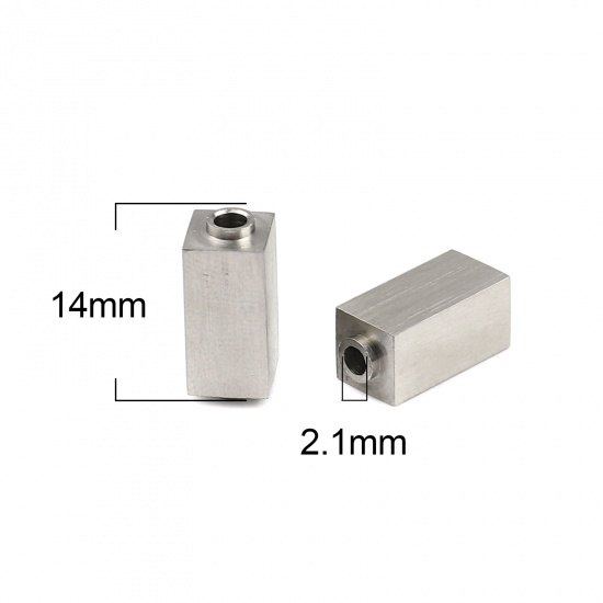 Image de Perles en Acier Inoxydable Rectangle Argent Mat Pouvoir Graver sur Espace Blanc 14mm x 6mm, Trou: env. 2.1mm, 1 Pièce