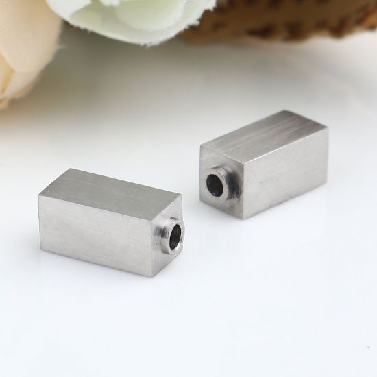 Image de Perles en Acier Inoxydable Rectangle Argent Mat Pouvoir Graver sur Espace Blanc 14mm x 6mm, Trou: env. 2.1mm, 1 Pièce