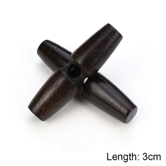 Immagine di Legno Bottone di Corno Scrapbook Single hole Barile Caffè Scuro 30mm, 20 Pz