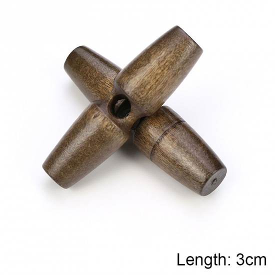 Immagine di Legno Bottone di Corno Scrapbook Single hole Barile Colore del Caffè 30mm, 20 Pz