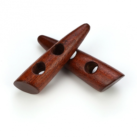 Picture of Natural Wood Horn Buttons Scrapbooking Two Holes Marquise Red Brown 30mm, 20 PCs