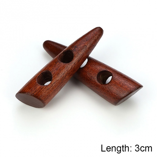 Picture of Natural Wood Horn Buttons Scrapbooking Two Holes Marquise Red Brown 30mm, 20 PCs