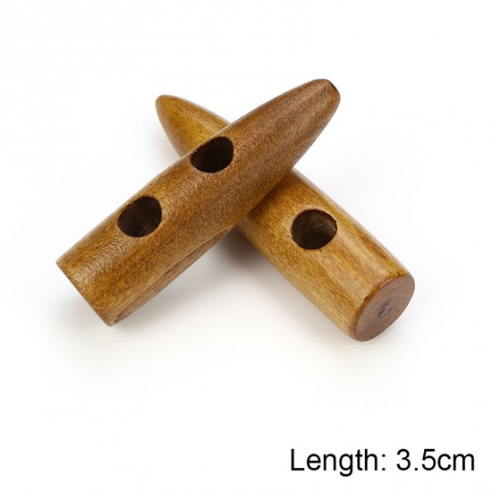Picture of Wood Horn Buttons Scrapbooking Two Holes Marquise Brown 35mm, 20 PCs