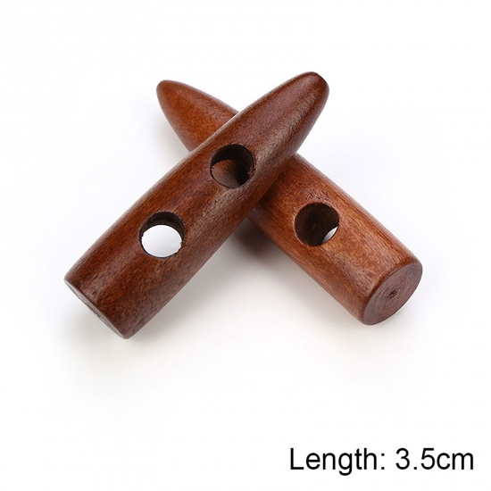 Picture of Wood Horn Buttons Scrapbooking Two Holes Marquise Red Brown 35mm, 20 PCs