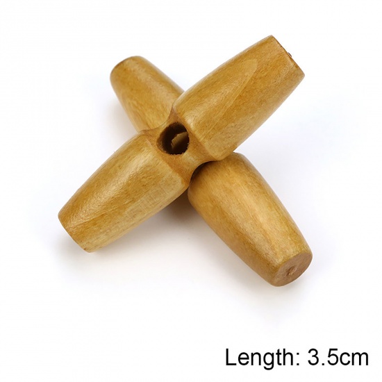Picture of Wood Horn Buttons Scrapbooking Single Hole Barrel Beige 35mm, 20 PCs
