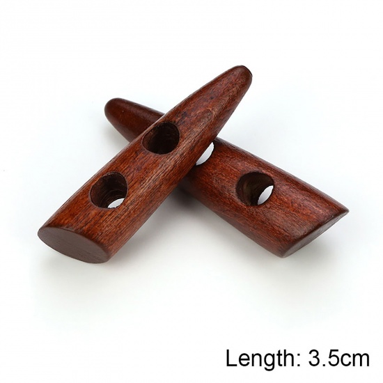 Picture of Natural Wood Horn Buttons Scrapbooking Two Holes Marquise Red Brown 35mm, 20 PCs