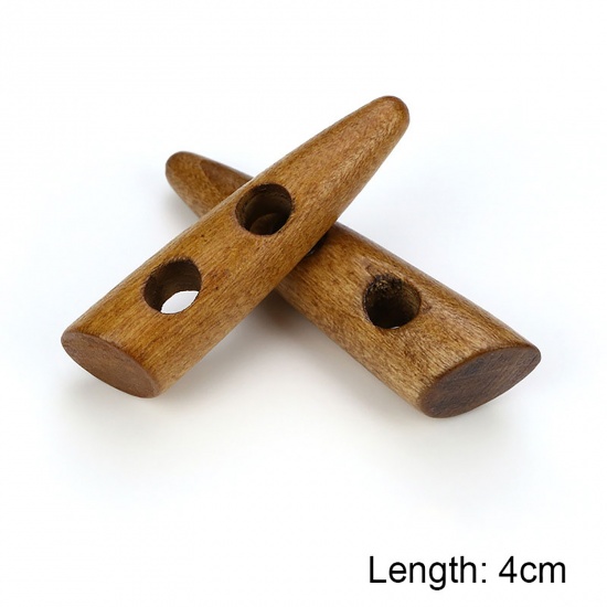 Picture of Natural Wood Horn Buttons Scrapbooking Two Holes Marquise Brown 40mm, 20 PCs