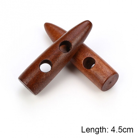 Picture of Wood Horn Buttons Scrapbooking Two Holes Marquise Red Brown 45mm, 20 PCs