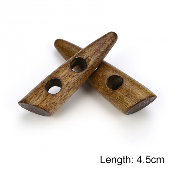 Picture of Natural Wood Horn Buttons Scrapbooking Two Holes Marquise Light Coffee 45mm, 20 PCs