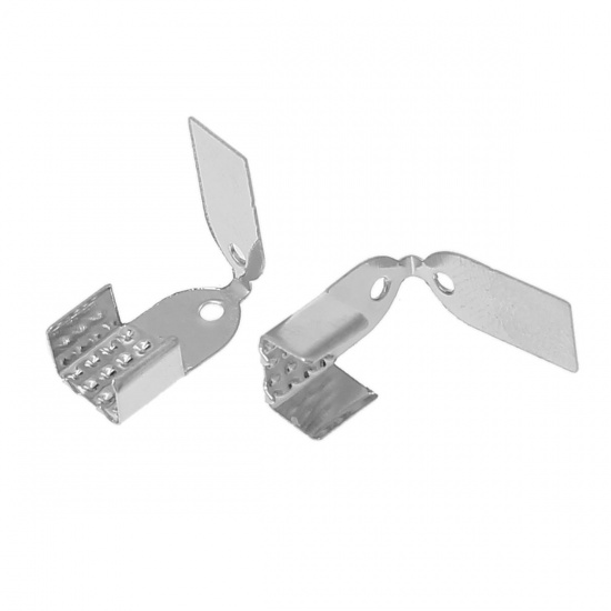 Bild von Eisen(Legierung) Schnur Endkappen für Halskette Für Halskette oder Armband Silberfarbe 11mm x 6mm, 500 Stücke