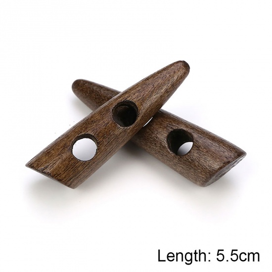 Picture of Natural Wood Horn Buttons Scrapbooking Two Holes Marquise Coffee 55mm, 20 PCs