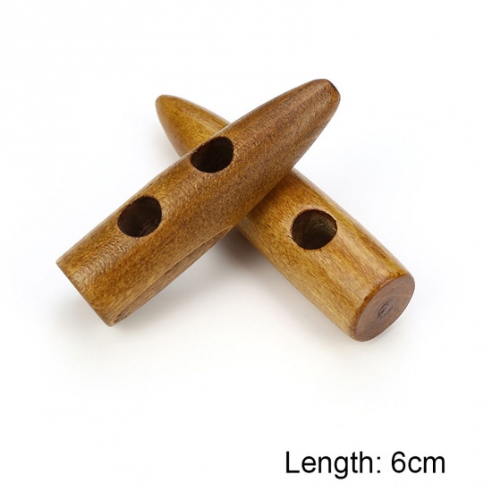 Picture of Wood Horn Buttons Scrapbooking Two Holes Marquise Brown 60mm, 20 PCs