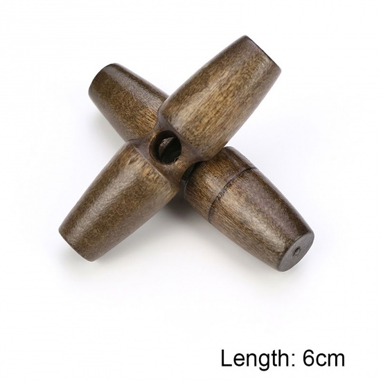 Immagine di Legno Bottone di Corno Scrapbook Single hole Barile Colore del Caffè 60mm, 20 Pz