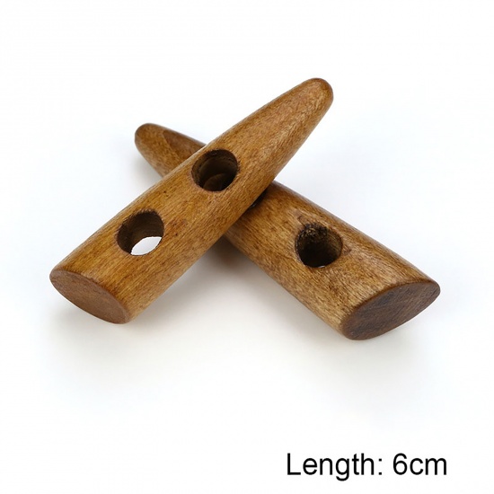 Picture of Natural Wood Horn Buttons Scrapbooking Two Holes Marquise Brown 60mm, 20 PCs