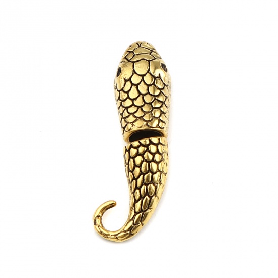 Picture of Zinc Based Alloy Hook Clasps Snake Animal Gold Plated (Fits 8mm Cord) 23mm x 12mm 19x15mm, 10 Sets
