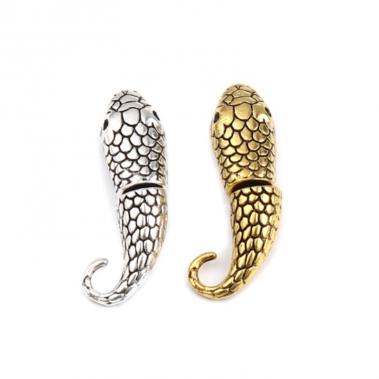 Picture of Zinc Based Alloy Hook Clasps Snake Animal Gold Plated (Fits 8mm Cord) 23mm x 12mm 19x15mm, 10 Sets