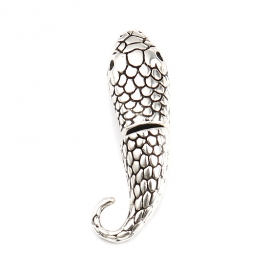 Picture of Zinc Based Alloy Hook Clasps Snake Animal Antique Silver Color (Fits 8mm Cord) 23mm x 12mm 19x15mm, 10 Sets