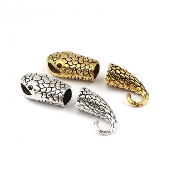 Picture of Zinc Based Alloy Hook Clasps Snake Animal Antique Silver Color (Fits 8mm Cord) 23mm x 12mm 19x15mm, 10 Sets