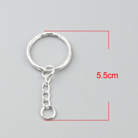 Picture of Iron Based Alloy Keychain & Keyring Silver Plated Circle Ring 55mm x 25mm, 30 PCs