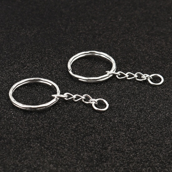 Picture of Iron Based Alloy Keychain & Keyring Silver Plated Circle Ring 55mm x 25mm, 30 PCs