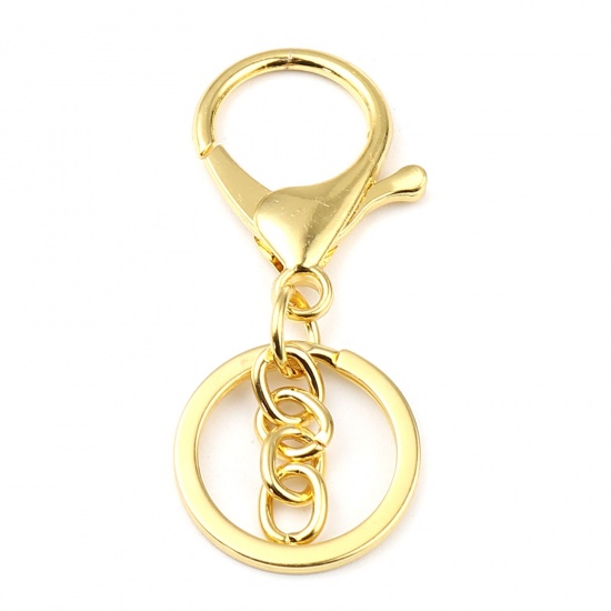 Picture of Iron Based Alloy Keychain & Keyring Gold Plated Circle Ring 64mm x 25mm, 5 PCs