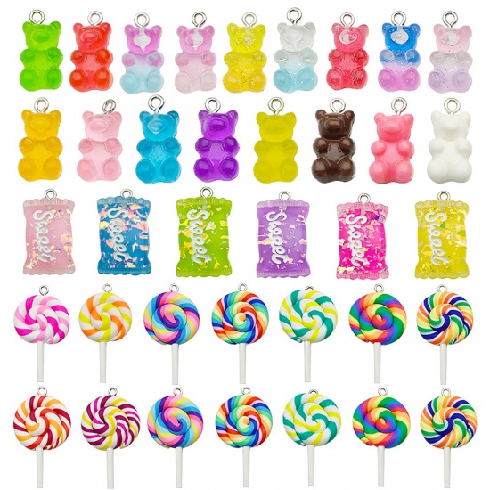 Picture of Zinc Based Alloy & Resin Charms Candy Bear Pale Lilac Gradient Color 20mm x 10mm, 10 PCs