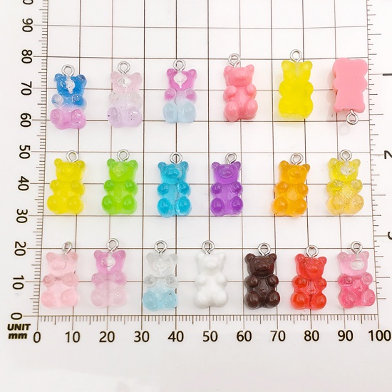 Picture of Zinc Based Alloy & Resin Charms Candy Bear Fuchsia Gradient Color 20mm x 10mm, 10 PCs