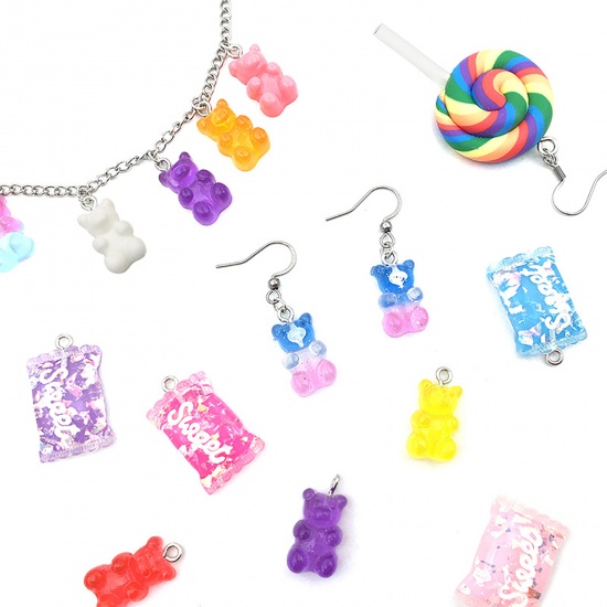 Picture of Zinc Based Alloy & Resin Charms Candy Bear Orange Gradient Color 20mm x 10mm, 10 PCs