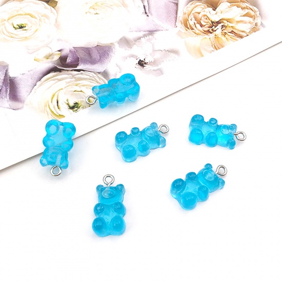 Picture of Zinc Based Alloy & Resin Charms Candy Bear Blue 20mm x 10mm, 10 PCs