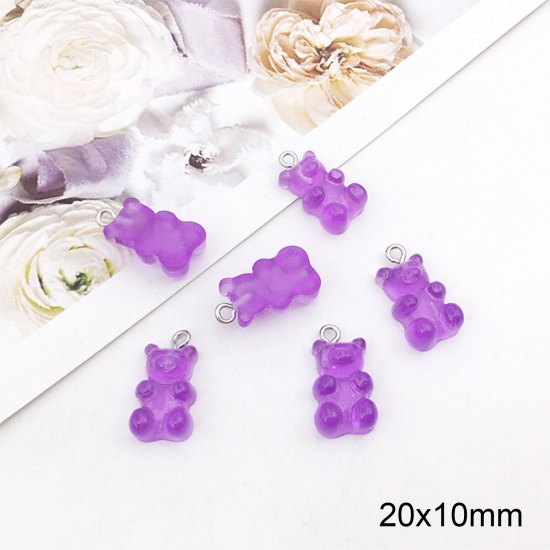 Image de Breloques en Alliage de Zinc+Résine Bonbon Violet Ours 20mm x 10mm, 10 Pcs