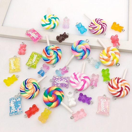 Picture of Zinc Based Alloy & Resin Charms Candy Bear Pink 20mm x 10mm, 10 PCs