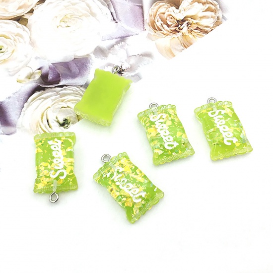 Picture of Zinc Based Alloy & Resin Charms Candy Green Sequins 27mm x 16mm, 10 PCs
