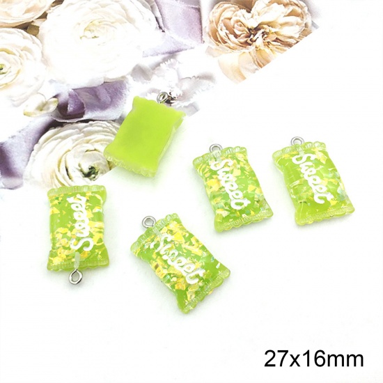 Image de Breloques en Alliage de Zinc+Résine Bonbon Paillettes Vert 27mm x 16mm, 10 Pcs