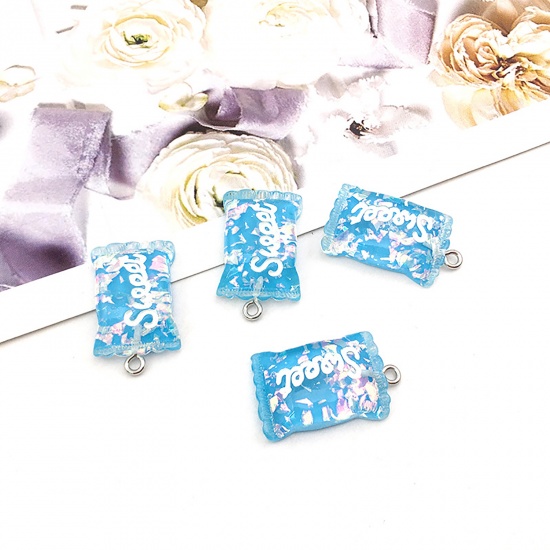 Picture of Zinc Based Alloy & Resin Charms Candy Blue Sequins 27mm x 16mm, 10 PCs