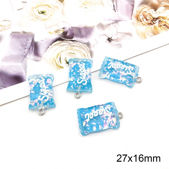 Image de Breloques en Alliage de Zinc+Résine Bonbon Paillettes Bleu 27mm x 16mm, 10 Pcs