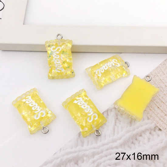 Picture of Zinc Based Alloy & Resin Charms Candy Yellow Sequins 27mm x 16mm, 10 PCs