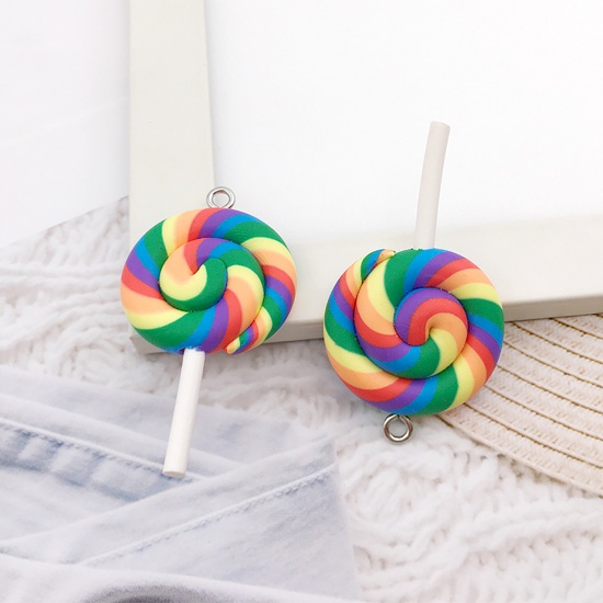 Picture of Zinc Based Alloy & Resin Pendants Lollipop Multicolor 55mm x 29mm, 10 PCs