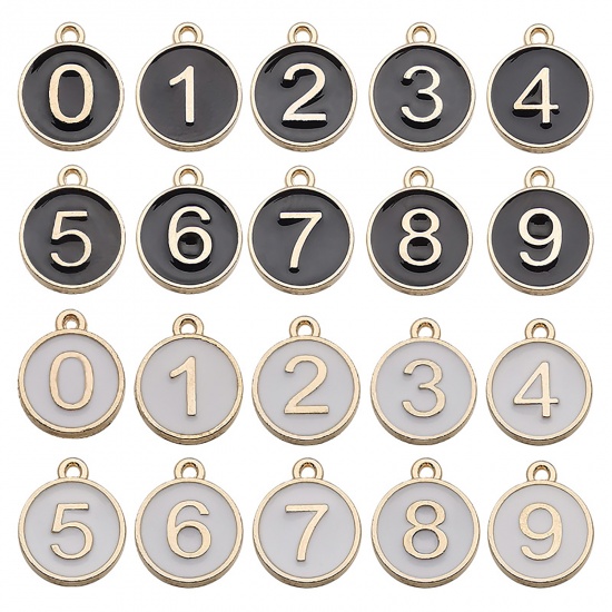 Immagine di Lega di Zinco Charms Tondo Oro Placcato Bianco Numero Lettere " 1 " Smalto 14mm x 12mm , 10 Pz