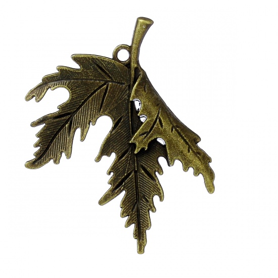 Image de Pendentifs en Alliage de Zinc Feuille Bronze Antique 54mm x 44mm, 10 Pcs