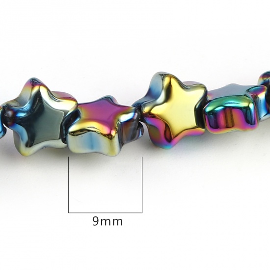 Picture of Glass Beads Pentagram Star Multicolor AB Rainbow Color Plating About 9mm x 9mm, Hole: Approx 1.1mm, 70cm(27 4/8") - 69cm(27 1/8") long, 1 Strand (Approx 80 PCs/Strand)
