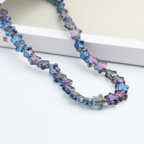 Picture of Glass AB Rainbow Color Aurora Borealis Beads Pentagram Star Purple & Blue AB Rainbow Color Plating About 9mm x 9mm, Hole: Approx 1.1mm, 70cm(27 4/8") - 69cm(27 1/8") long, 1 Strand (Approx 80 PCs/Strand)